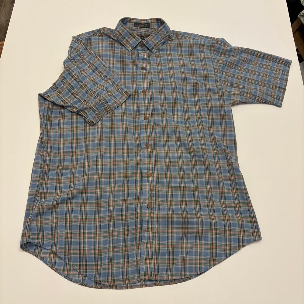 Le Tigre Mens XL Plaid Button Down Shirt Blue Tapered Fit Preppy Long Sleeve